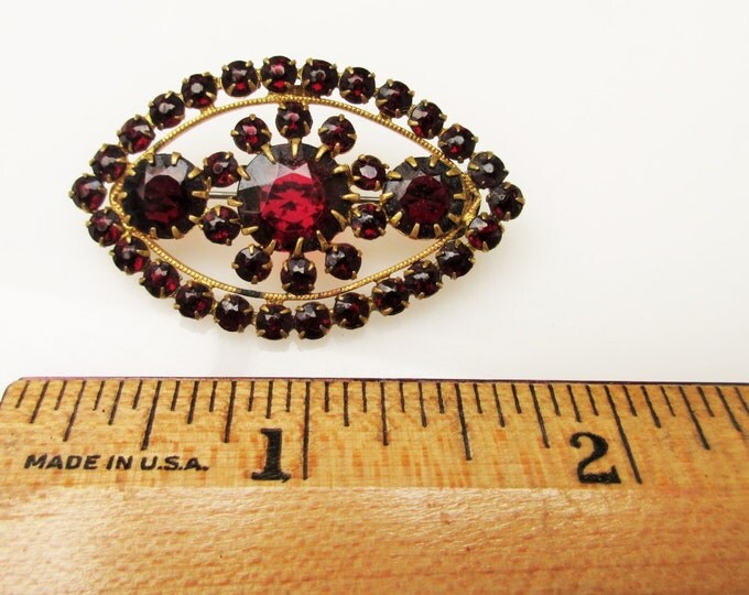 Czecho Slovakia Brooch Czech Red Rhinestone gold plated pin