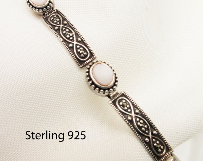 Sterling Link Bracelet with Mother of Pearl and Marcasite silver bangle bracelet