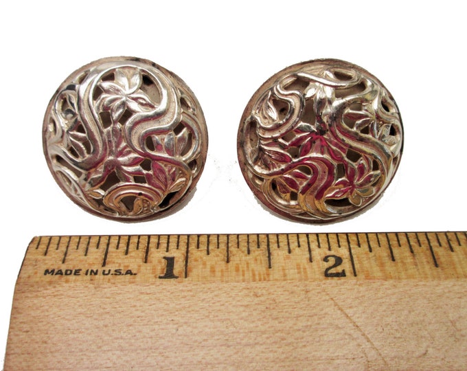 Beau Sterling Earrings - round Domed - silver filigree - screw backs