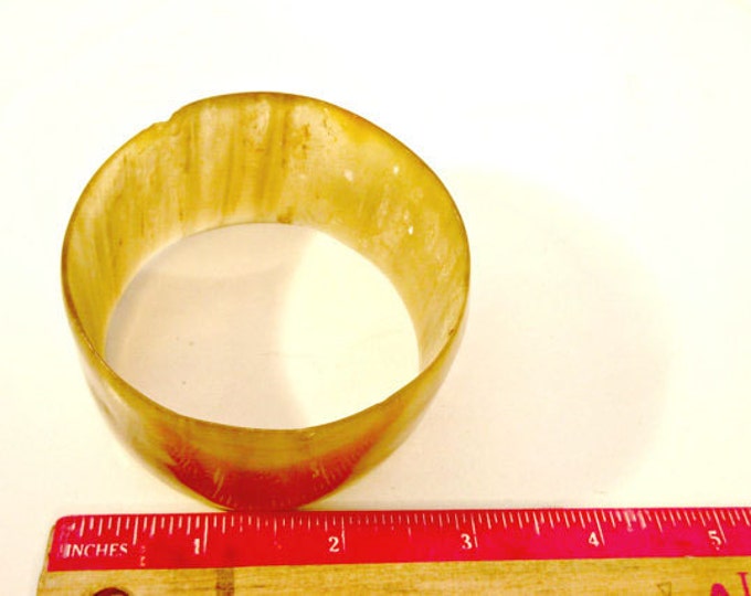 Carved Horn Bangle - Boho Chunky - Natural Brownish green - Wide Bracelet