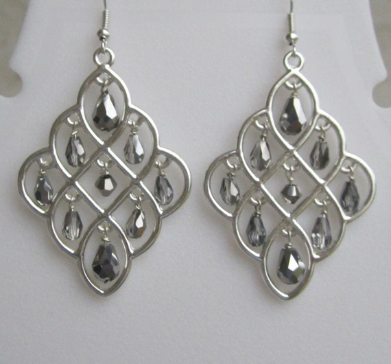 Fabulous large chandelier earrings with sparkling mirrored
