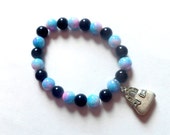 Marbled beaded stretch bracelet, Blue pink purple glass beads, Elastic bracelet, Beaded stretch bracelet, purse charm, Charm jewelry