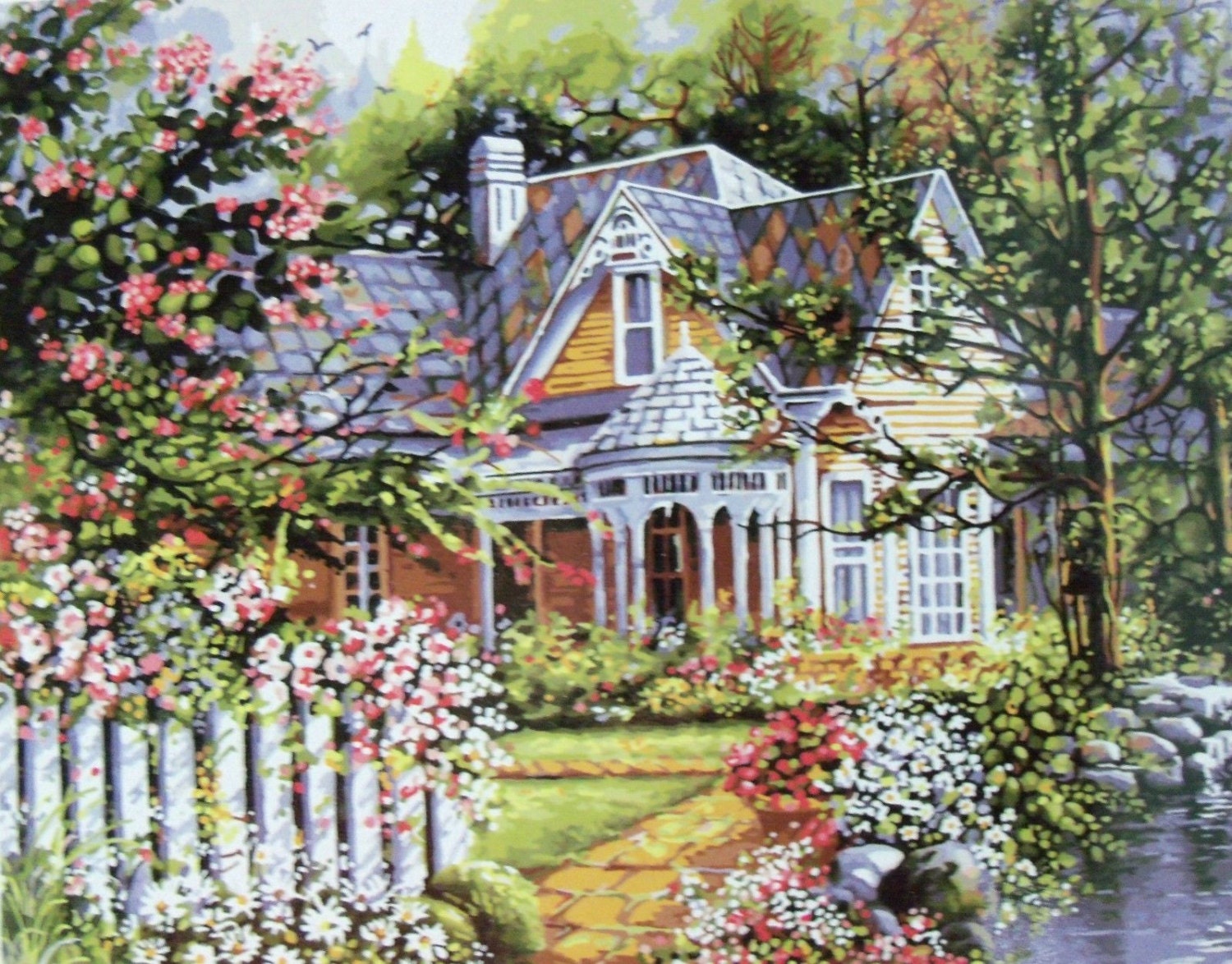 DIY Paint by Number Kit Victorian Cottage & Garden PBN 16 x 20