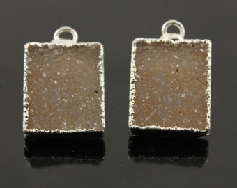 Dazzling Druzy Shapes in Stunning Earth Tones, 12x15mm, A+ Gorgeous Quality, Silver Electroplated Edge, 1 Matching Pair (DZY/PR/265)