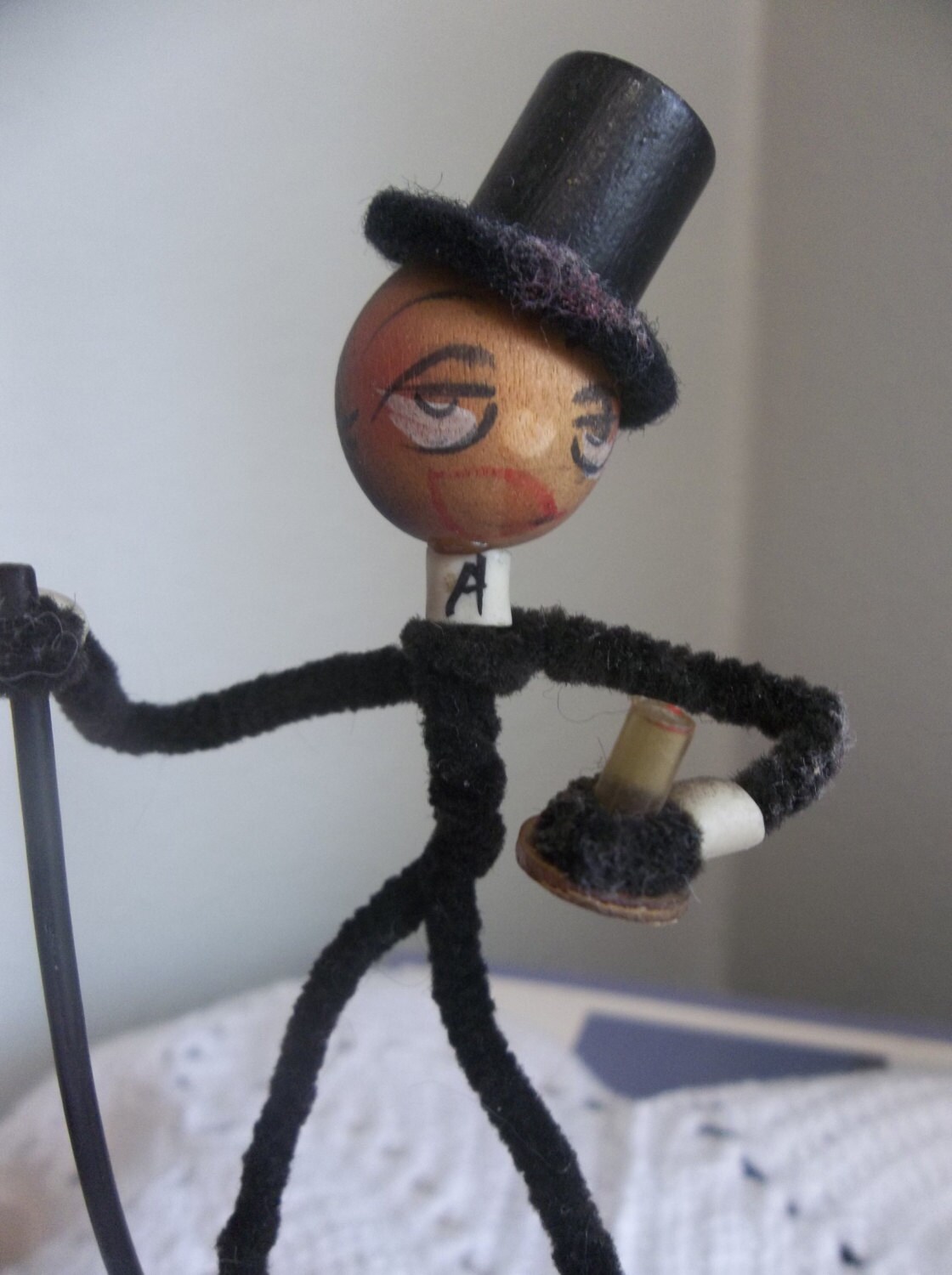 Vintage pipe cleaner man with cane top hat by DistinctiveByDesign