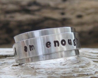 Custom I am enough spinner fidget spinning ring sterling silver personalized