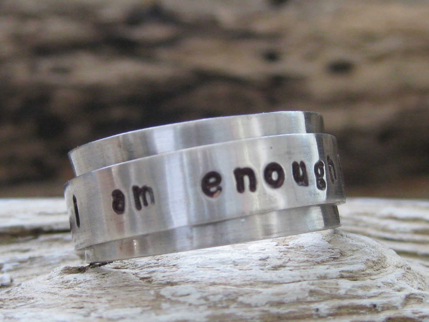 Silver I am enough spinner ring Affirmation jewelry self