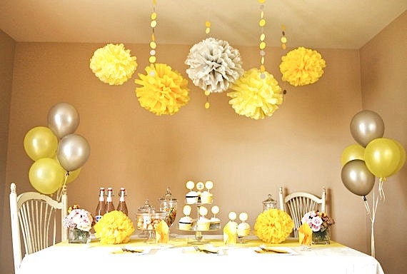 Yellow Party & Shower DIY Decoration Package PomPoms