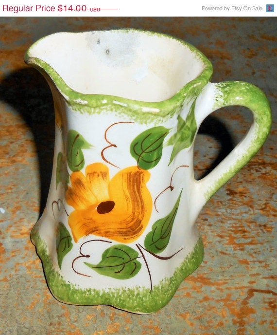 ON SALE Vintage Creamer, Cash Family, Jug, Green, Yellow, Small