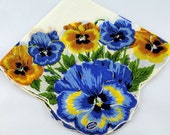 Vintage Hankie Handkerchief, Dead Stock, Beautiful Blue and Yellow Flowers, Great for Framing, Sewing, Crafts, Collage G30 Vintage Hankie Handkerchief, Dead Stock, Beautiful Blue and Yellow Flowers, Great for Framing, Sewing, Crafts, Collage G30