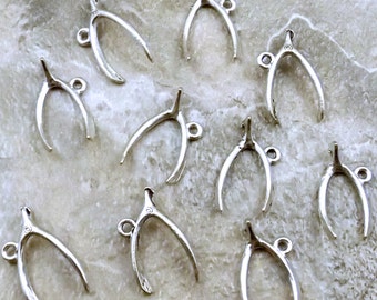 Ten (10) Pewter Wishbone Charms - Free Shipping to US - (5250)