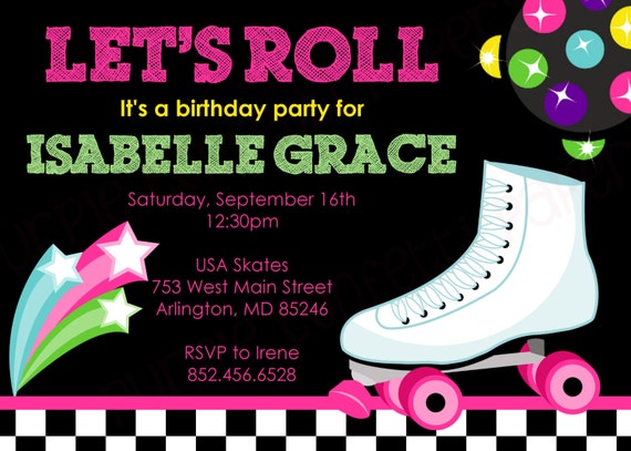 Roller Skating Birthday Invitation - Printable Invitation - Roller 