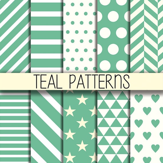 Teal patterns Printable background Instant Download