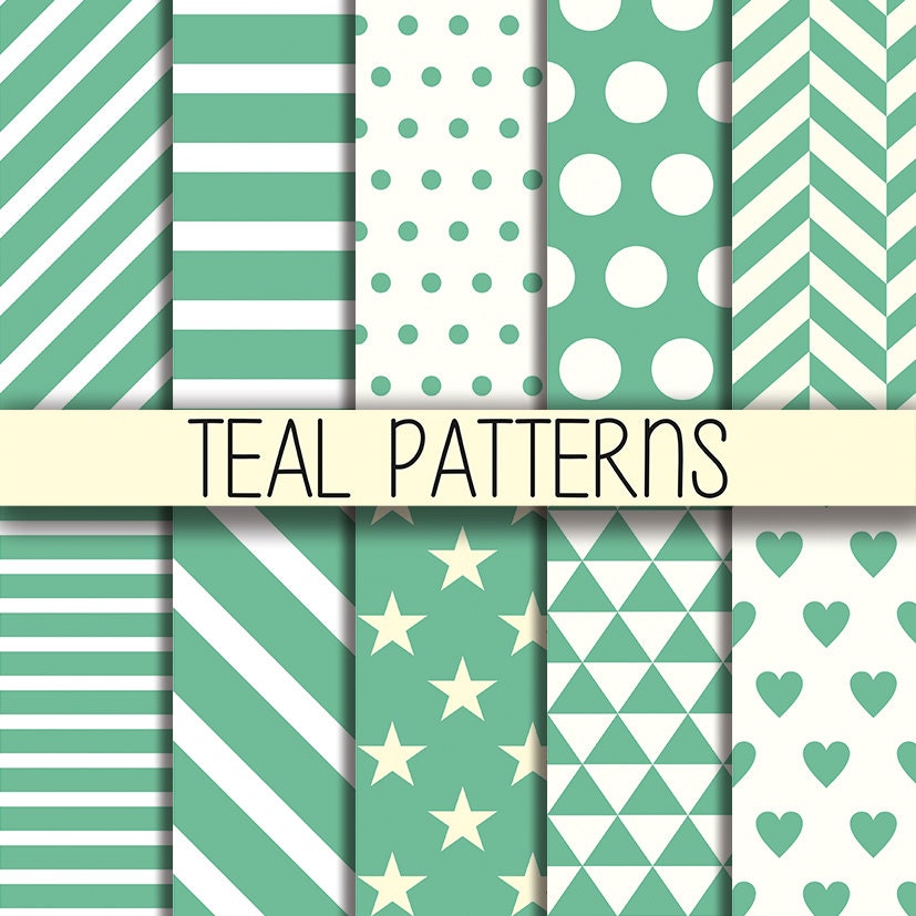 Teal patterns Printable background Instant Download
