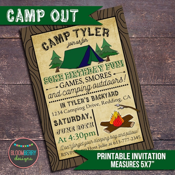 Printable Camp Out Birthday Invitations 2