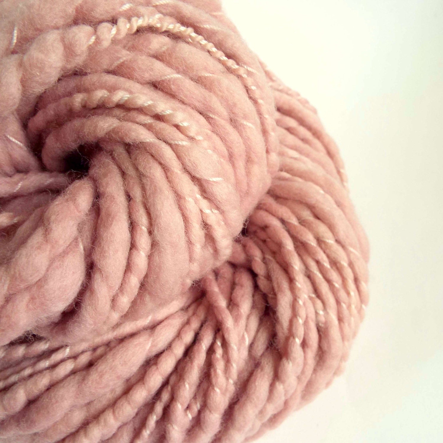 Pastel pink thick and thin wool chunky knitting by thefibretree