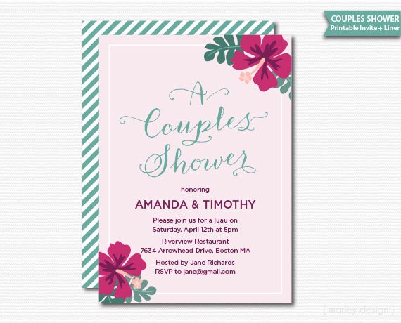 Couples Shower Invitation Hawaiian Party Luau Shower Printable Luau Invitation Hawaiian Invitation Baby Shower Bridal Shower Hibiscus DIY Il_570xn