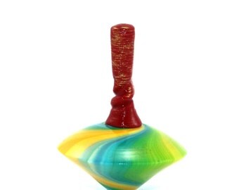 Unique dreidel, colorful spinning top, polymer clay greens and yellow colors dreidel, great Hanukah gift idea, toy for all ages