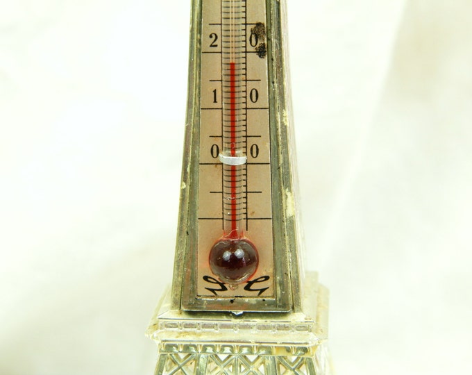 Vintage 1960s / 1970s Souvenir of Paris Tour Eiffel Statue with Thermometer, Retro 60s French Parisian Decor, Mid Century from France