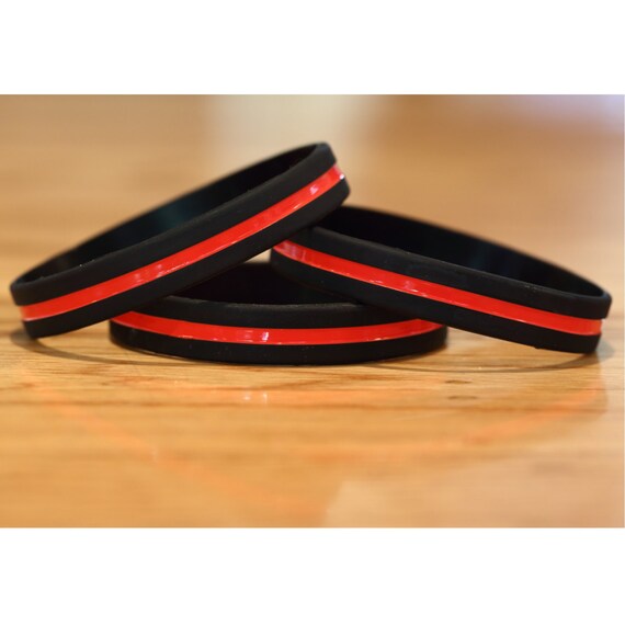Set of 10 Thin Red Line Wristbands for Police Support & by kapicka