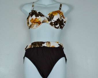 Vintage Brown Bikini, Vintage Swimwear, Vintage High Waisted Bikini, NWT
