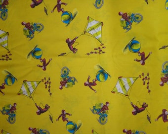 Yellow Curious George Cotton Fabric by the Yard