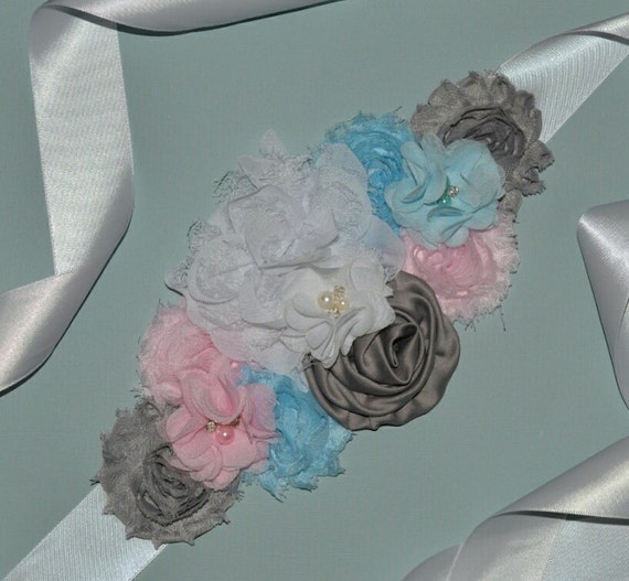 Maternity Sash Satin & Chiffon Flowers Ribbon Sash Bridal