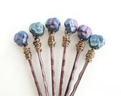 Flower Hair Pins Purple Blue Wild Violets Glass Flower Decorative Bobby Pins Wedding Accessory Hair Accessory Romantic Bohemian Boho Style