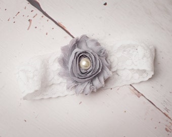 FREE SHIPPING! Grey Newborn Headband, Grey Baby Headband, Grey Headbands, Baby Girl Headband, Flower Headbands