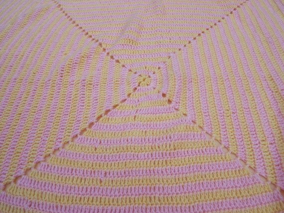 Hand crochet granny square baby blanket pink and yellow