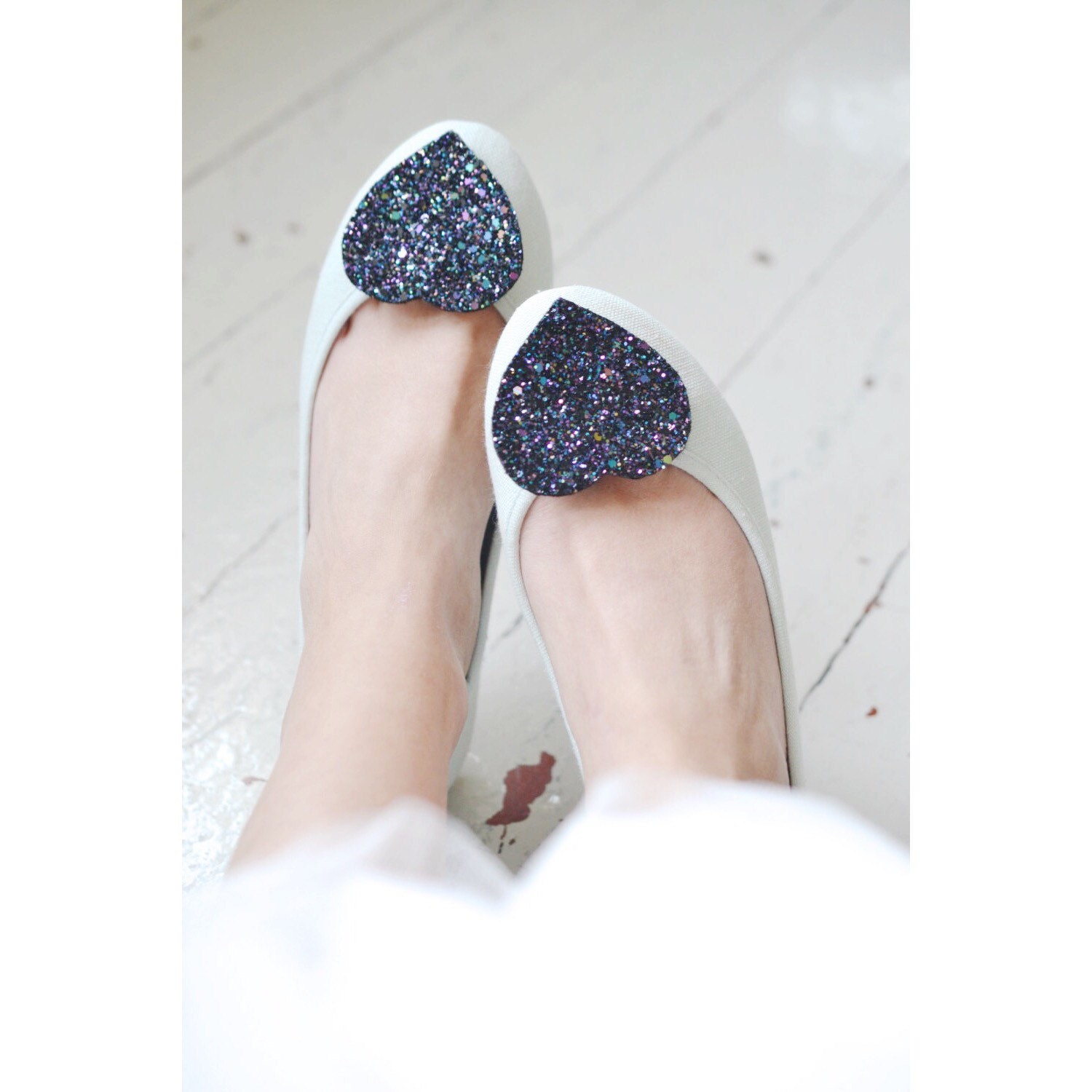 Shoe Clips Glitter Hearts Petrol Wedding Shoe Clips