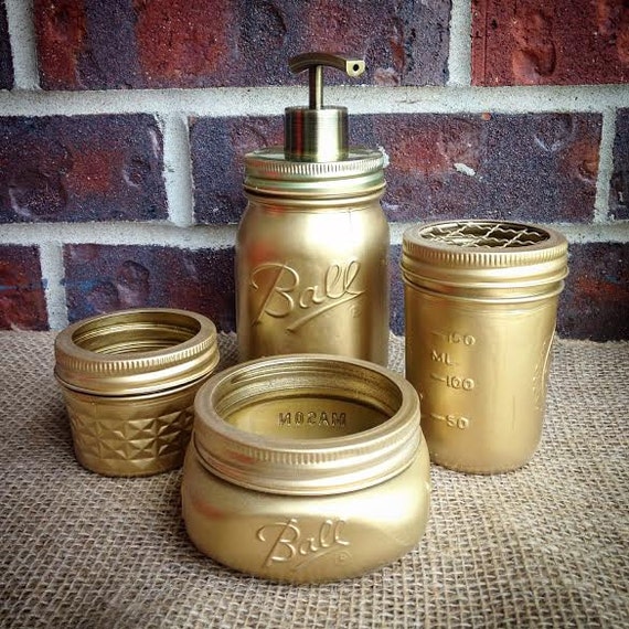 Bathroom AccessoriesMason Jar Bathroom Set by TheCrownedLily