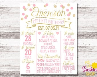 Pink and Gold Birthday Poster | 1st 2nd Birthday | Milestone | Matching Invite | Pink Gold Glitter | Girl Birthday | Chalkboard | Photo Prop