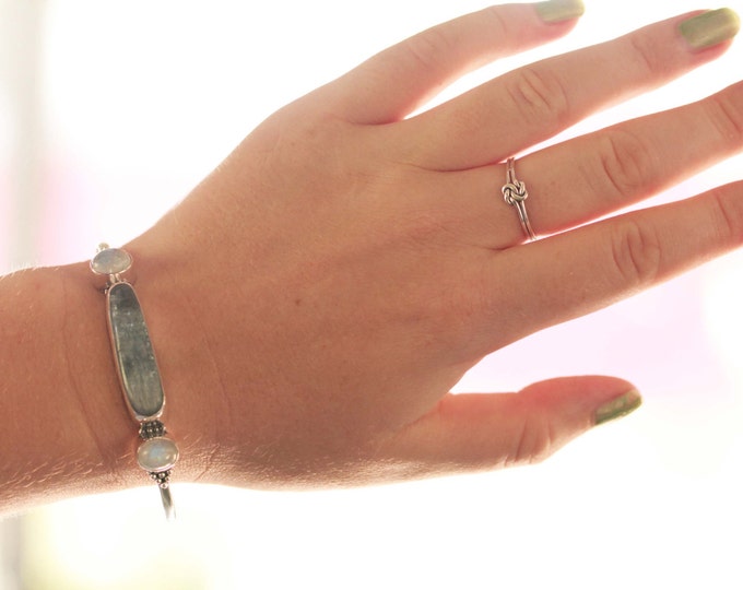Kyanite Cuff, Bangle, Moonstone Jewelry, Moonstone bracelet, Boho Bracelet in Solid 925 Sterling Silver and natural Gemstones