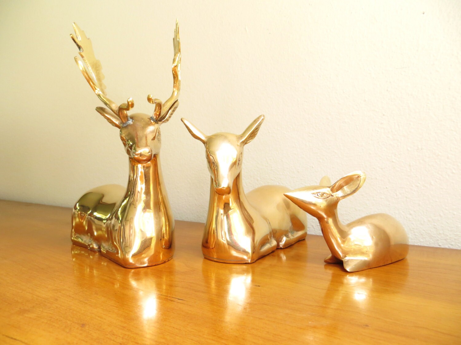 Vintage Brass Deer Figurines Doe Buck Fawn Deer Family
