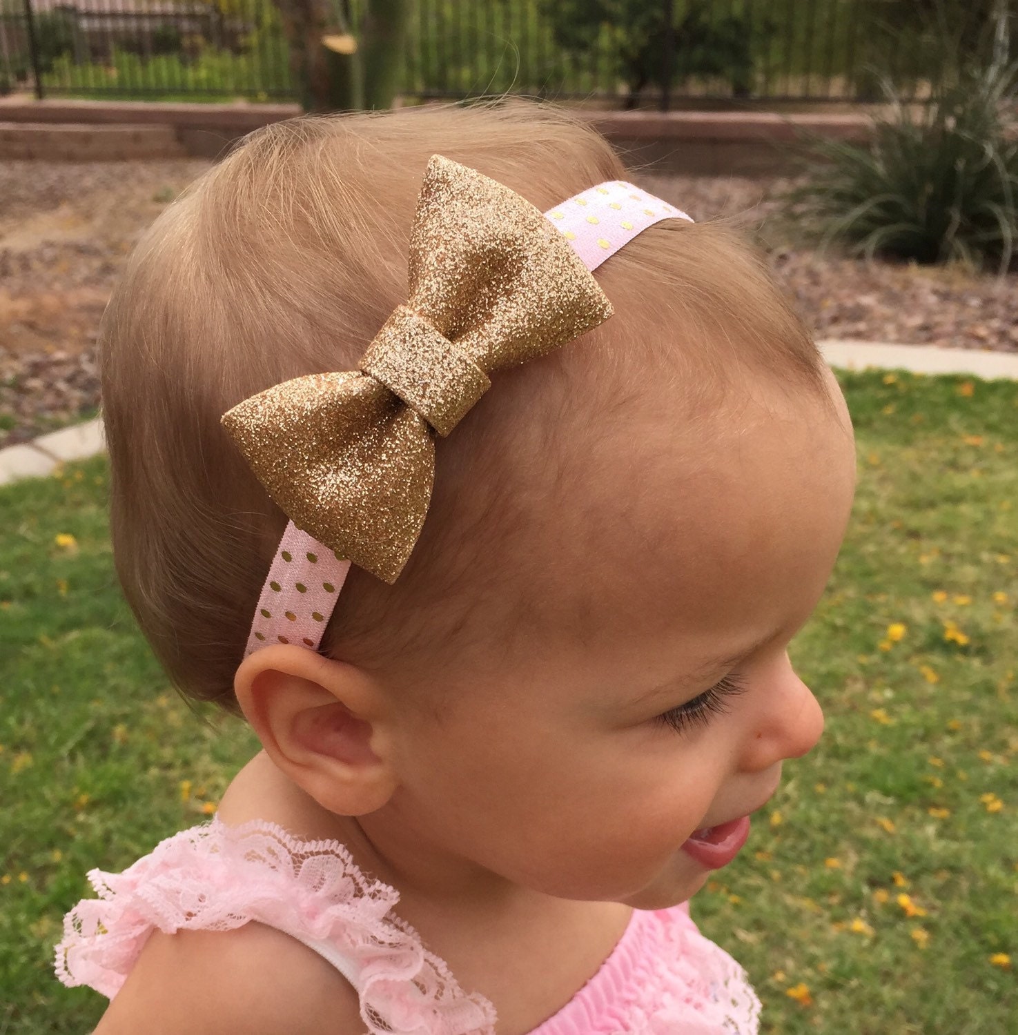 Gold Bow Headband..Newborn Headband..Baby Girl Headband..Baby