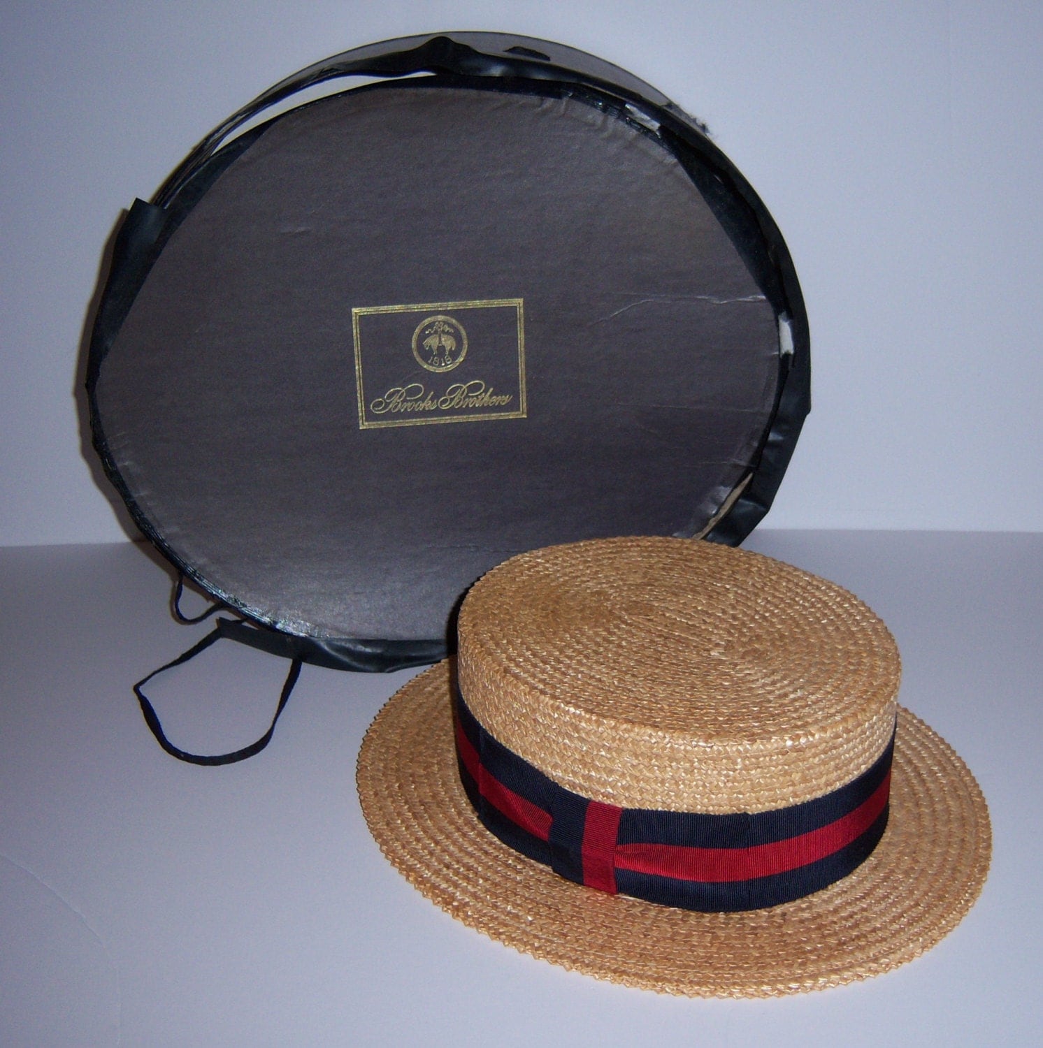 Vintage Brooks Brothers Straw Boater Skimmer Men's Hat