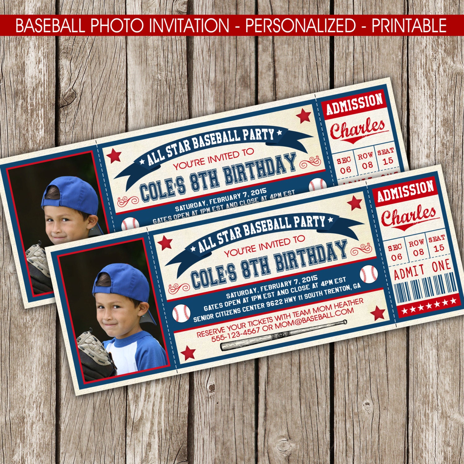 Vintage Baseball Ticket Photo Invitation Baseball Birthday