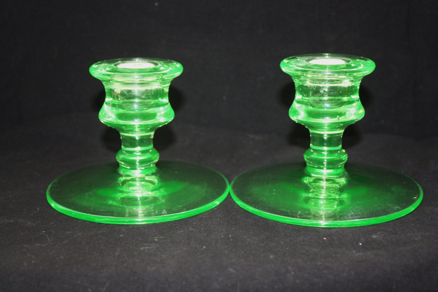 Green Depression Glass Candle Holders Fantastic Pair My XXX Hot Girl