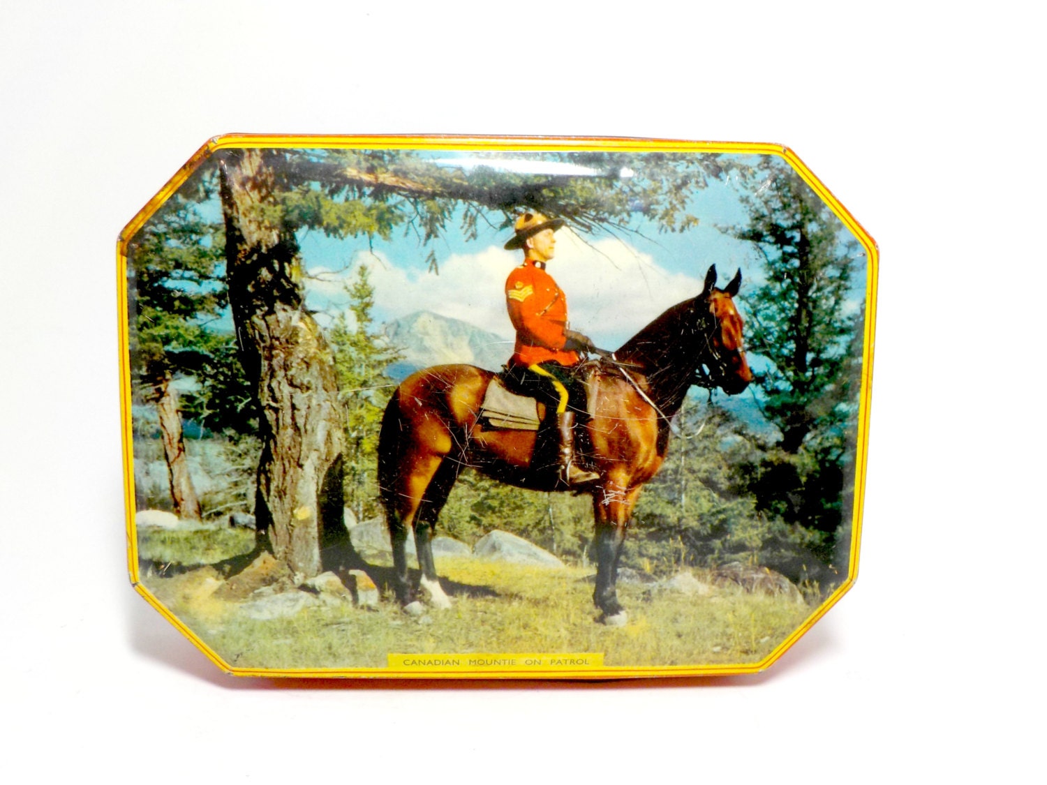 Candy Tin, Rileys Toffee Tin, Canadian Mountie Decorative Tin, Canadian