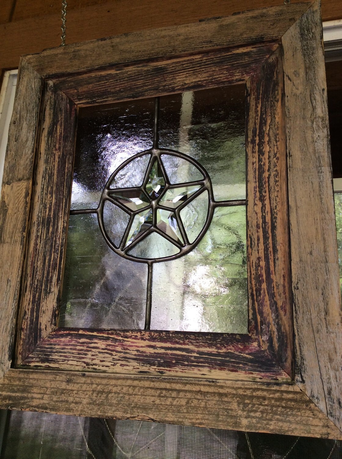 Stained Glass Texas Star Framed in Rustic Barnwood