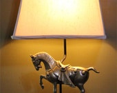 Vintage Brass Horse Lamp With Shade