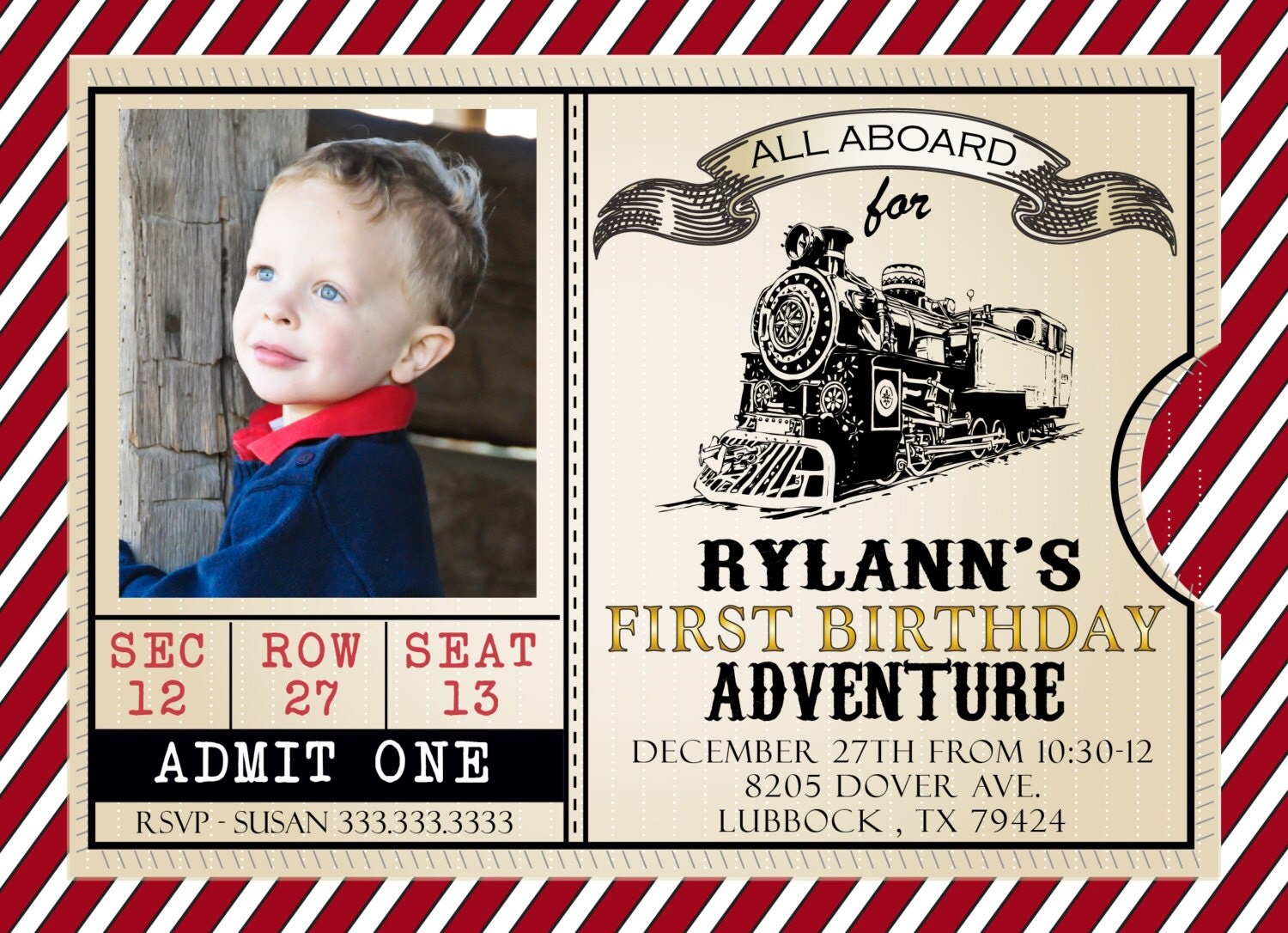 Vintage Train Ticket Birthday Printable Invitation