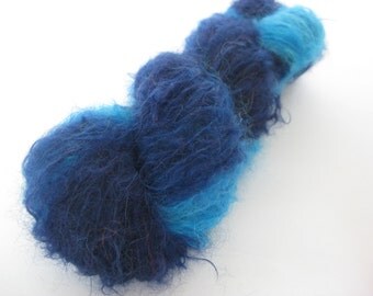 Gradient yarn, Hand Dyed, Blues, Young goat Mohair Yarn, Edible Dye.