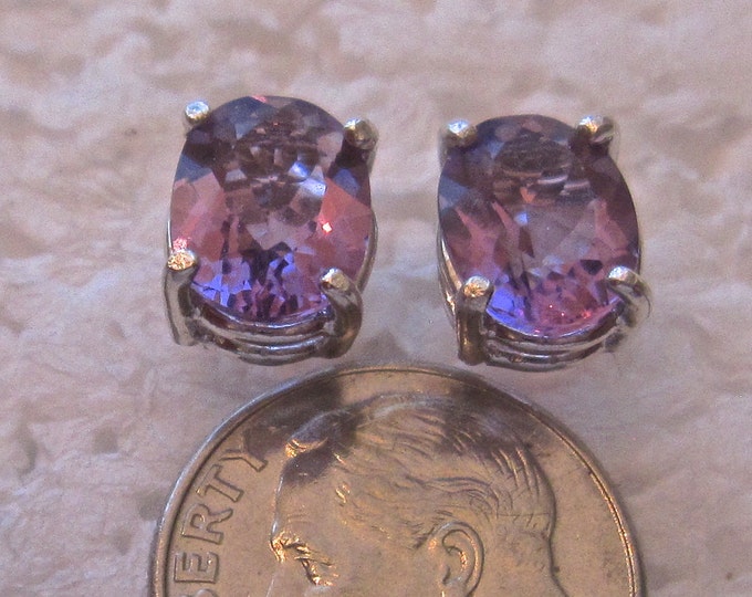 Amethyst Stud Earrings, 9x7mm Oval, Natural, Set in Sterling Silver E773