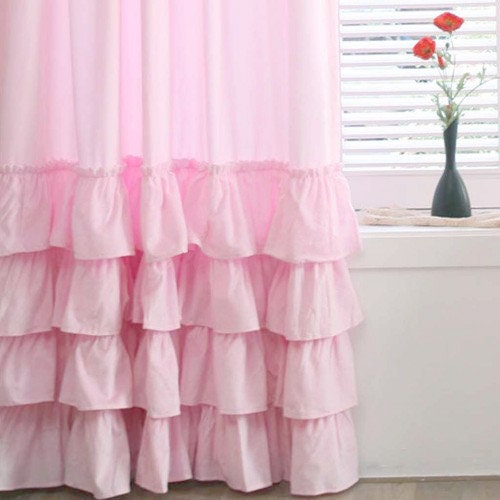 Pink or White Ruffle Curtain Panel by LovelyDecor on Etsy
