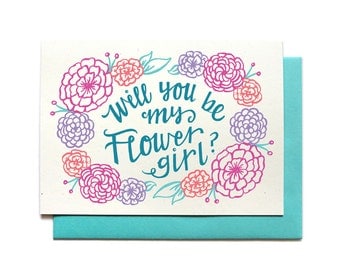 Will You Be My Flower Girl Card - AQUA - Bridal Party Request Card - Ask Flower Girl