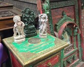 Antique Nightstand Shabby Chic Green Red Painted Vintage Table Indian Furniture