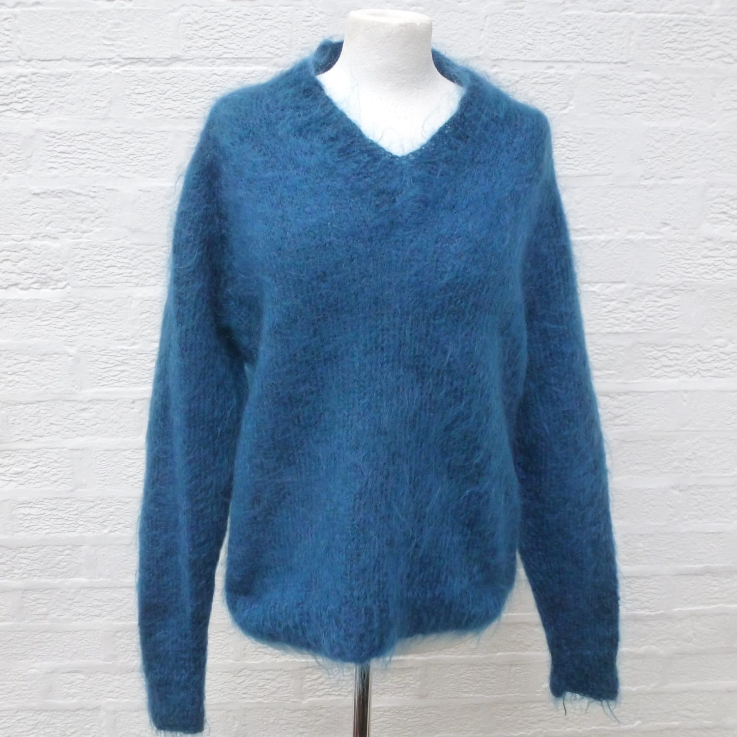 Jumper blue sweater mohair 80s handmade clothing womens jumper winter knit vintage sweater uk 