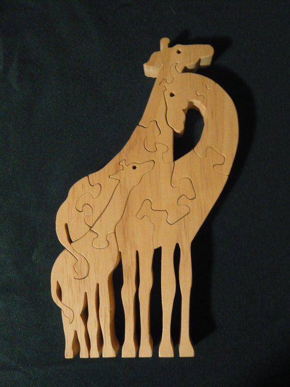 Items similar to Giraffe Family Wooden Puzzle on Etsy
